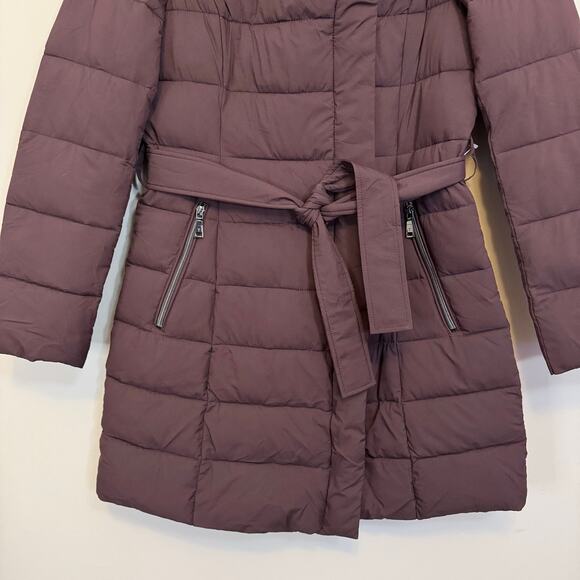Tahari Puffer Coat Womens S Merlot Down Waterfowl Quilted Belted Winter Outdoor - Picture 5 of 8